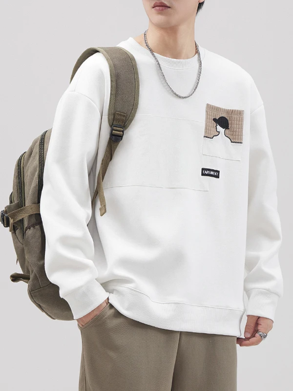 

Модный мужской свитшот с принтом, круглым вырезом и длинными рукавами, повседневный, универсальный, свободного кроя, базовый слой для молодежи, белый цвет