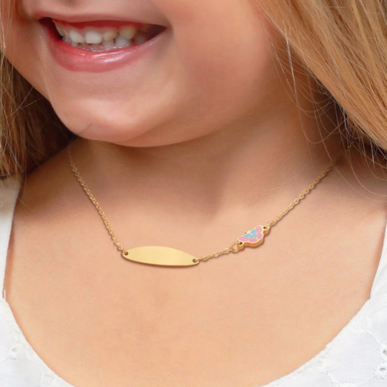 Set Chic Butterfly Bracelet Necklace for Baby, Cute Rolo Chain Necklaces Bracelets, Stainless Steel Gold Color Jewelry Gifts