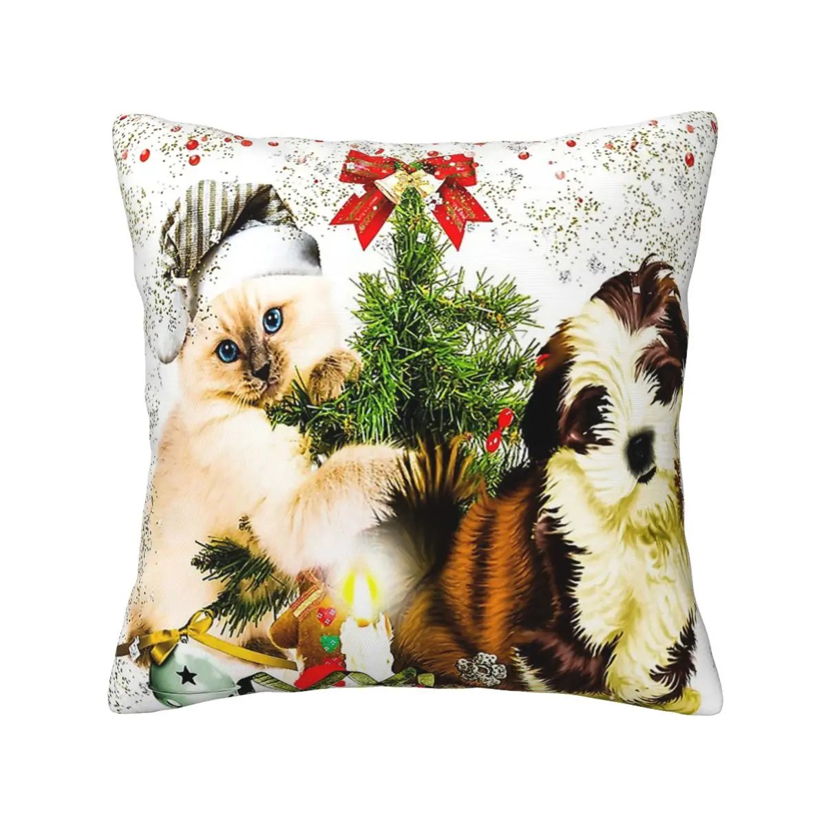 Christmas Cats And Dogs Snow Day polyester pillows for living room Drop Shipping Digital printing 20x20in sofa cushion