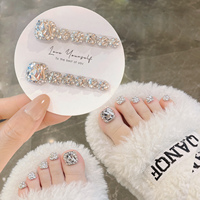 12pcs Handmade False Toenails with Rhinestone Decor Wearable Nude Fake Foot Nails Press On Short Square Summer Fashion Toe Nail