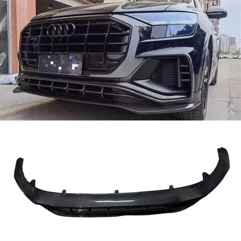 

Для Audi Q8 RSQ8 2019-2023 Передний бампер из настоящего углеродного волокна, нижняя губа, ветровой нож, спойлер, сплиттер, аксессуары, комплект кузова
