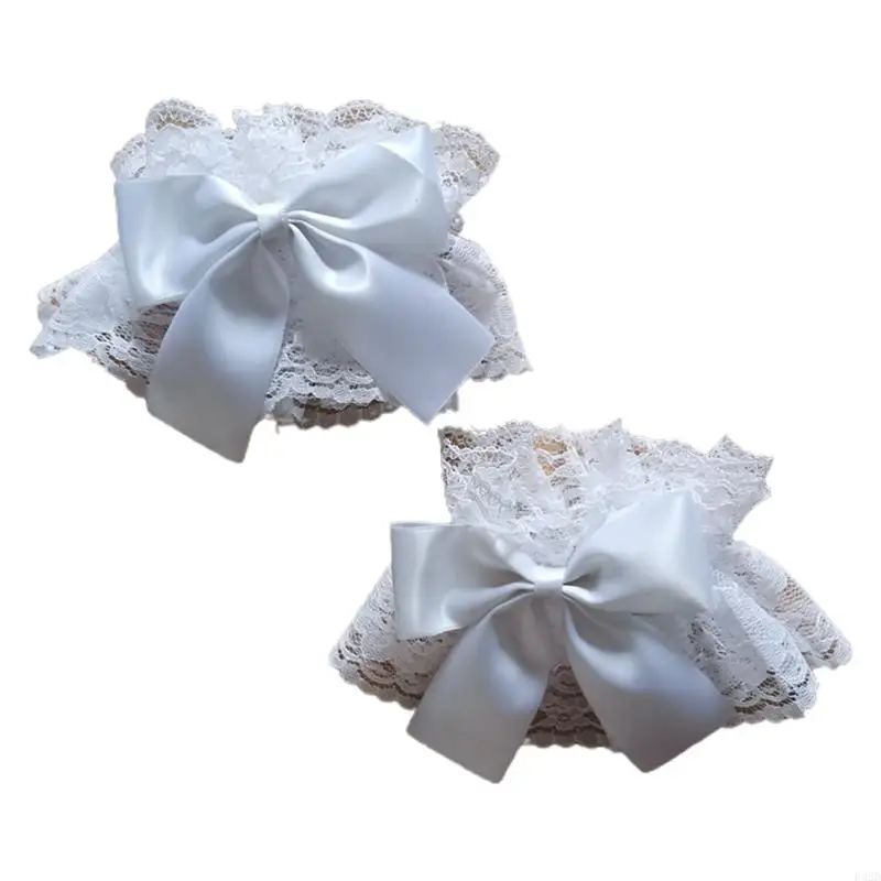 F92d القوطية لوليتا معصم الأصفاد الحلوة ساتان القوس الكشكشة الأزهار دانتيل تول سوار معصمه اليابانية خادمة تأثيري #2