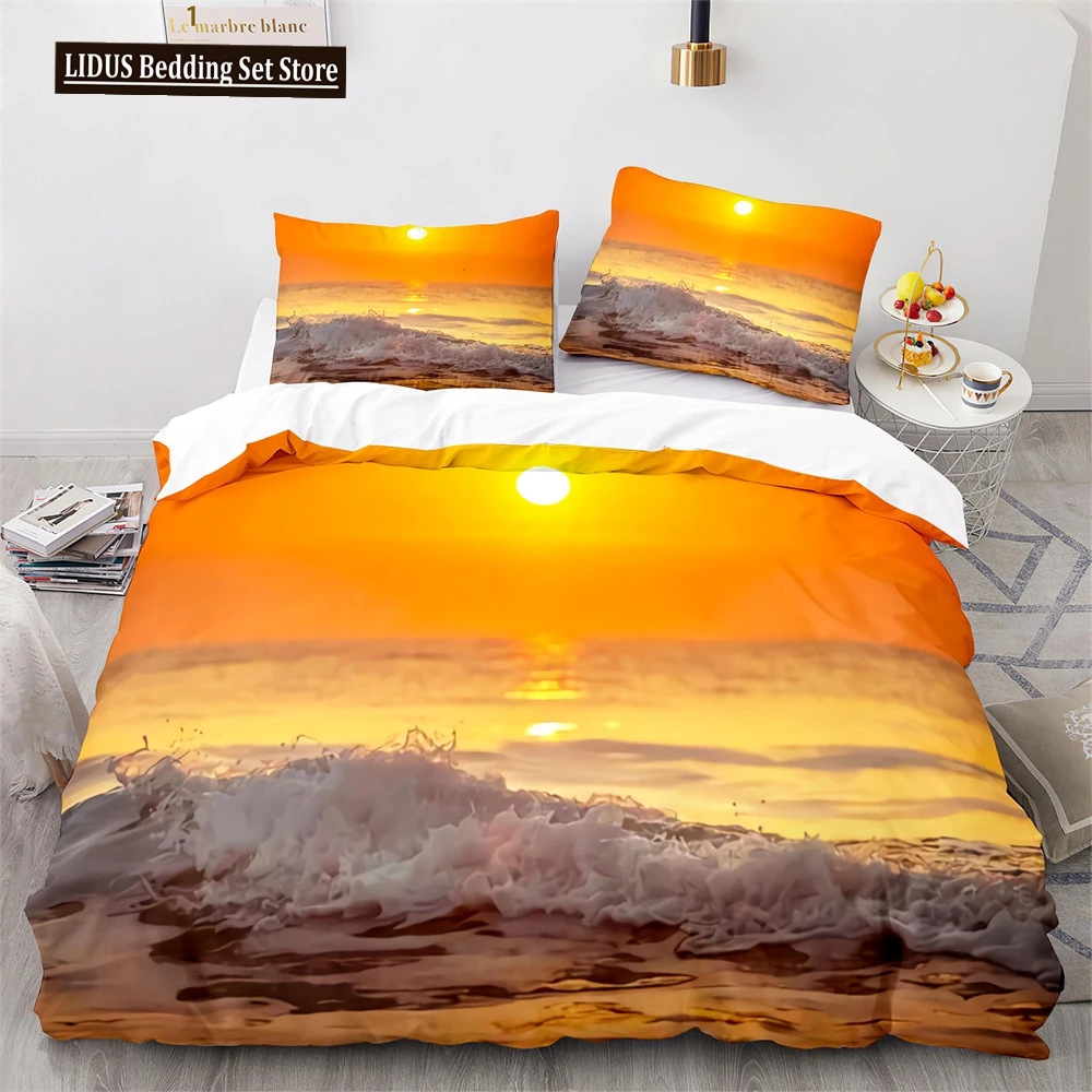 

Beach Ocean Duvet Cover Set Sunset Hawaiian Waves Comforter Cover Tropical Island And Sea Beach Nature Polyester Bedding Set