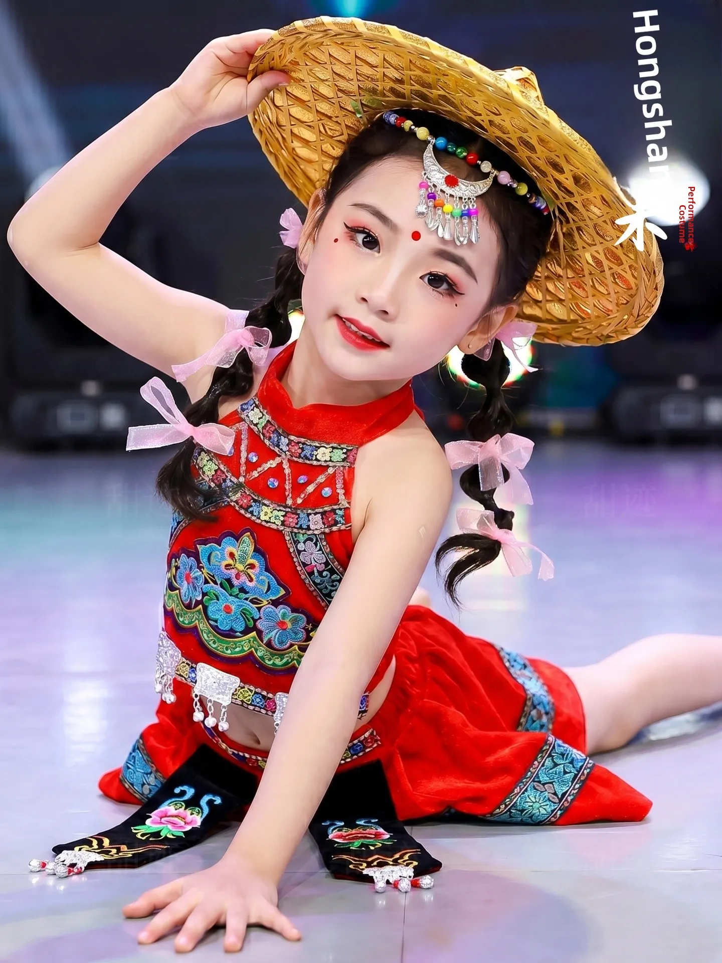 

Hani And Miao Ethnic Children's Dance Performance Costume National Festival Clothing Red Mountain Fruit Ethnic Group