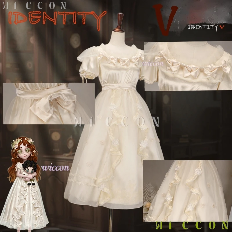 Identity V Game One Character Survivor "Niña" Cinco disfraz de cosplay con juego de vestido pequeño lleno de conjunto con hermoso blanco