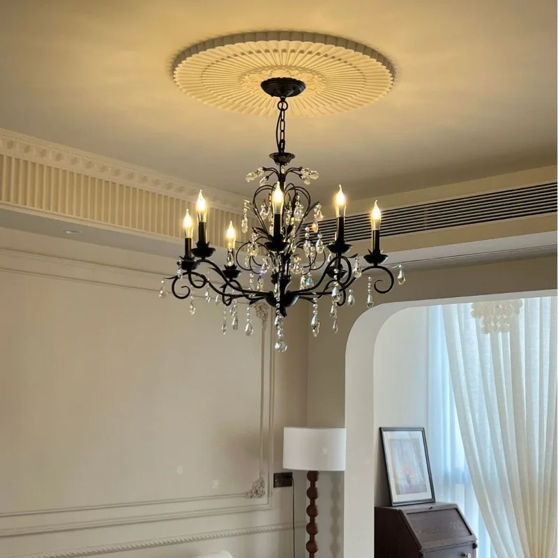 

New French black crystal chandelier American simple retro living room main light high-end dining room bedroom light wholesale