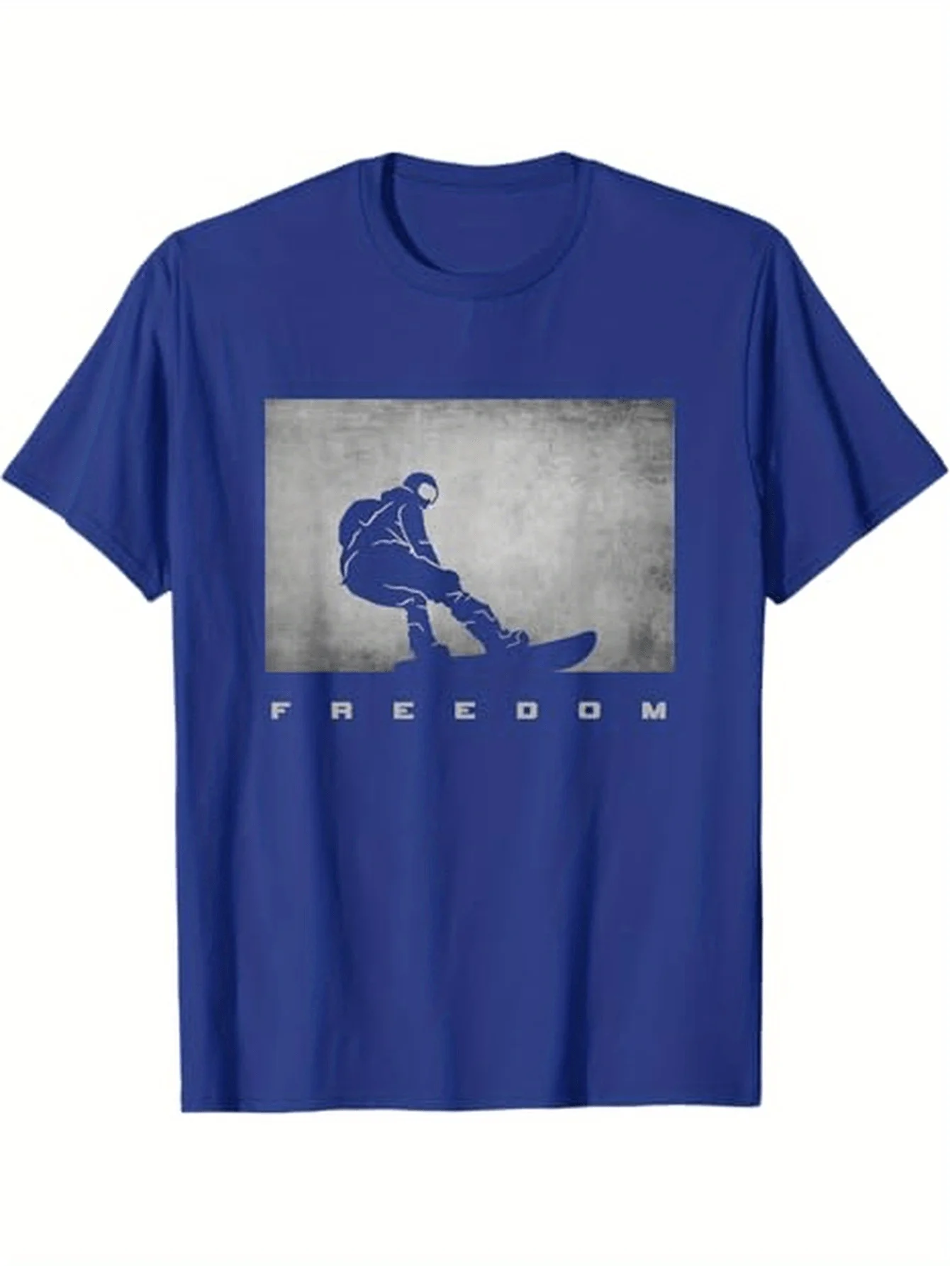 Snowboarder Graphic- 100% Breathable Short Sleeve Tee with Snowboarder Silhouette & FREEDOM Print men's T-shirt.