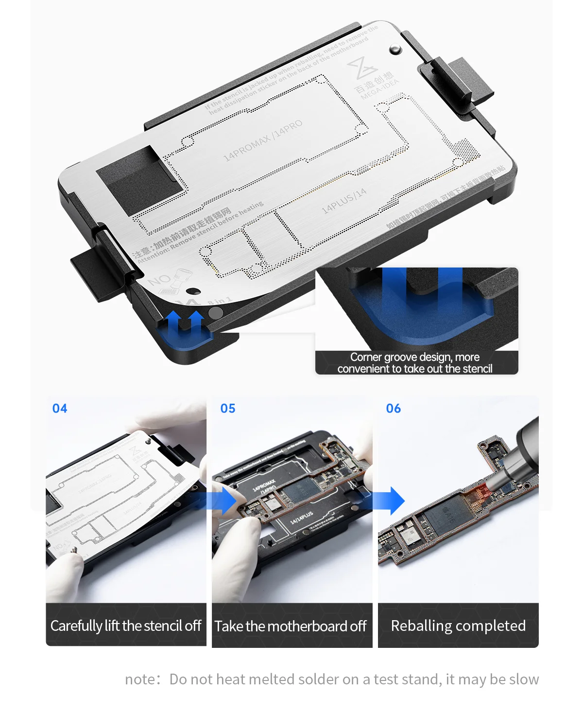 Qianli mega idea-マザーボードテストフィクスチャ、ミドルフレーム、iPhone 14、14plus、15 pro max用ロジックボードホルダー、修理ツール、8 in 1