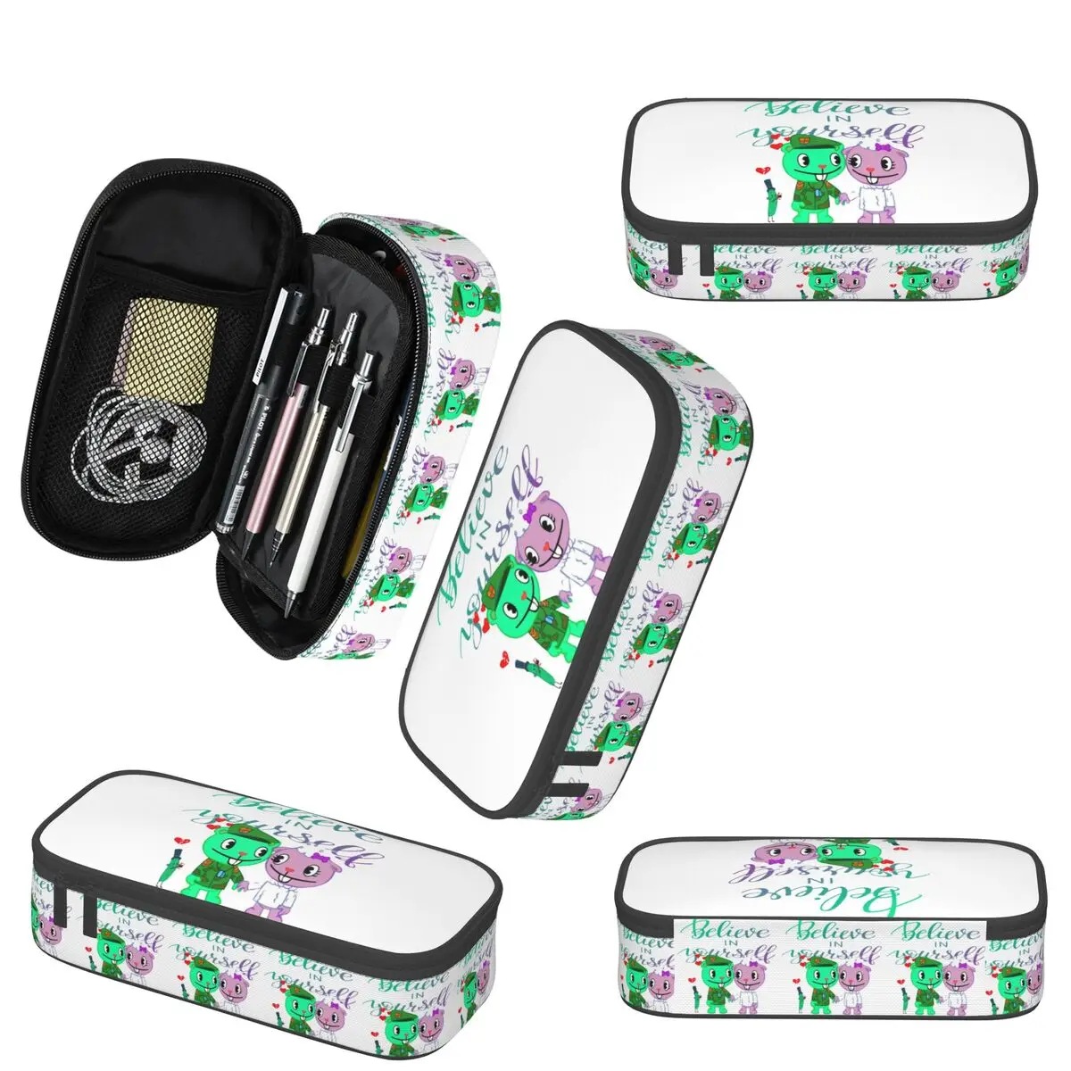 Flippy Giggles Happy Tree Friends Magisches Federmäppchen für Studenten, Schule, Stiftbox, Bleistiftbeutel, Schreibwaren, Stifthalter-Tasche