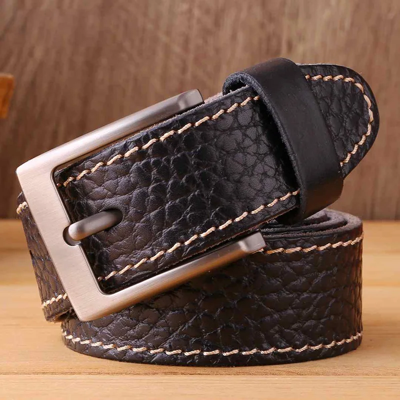 (Ta-weo) Men's Retro Cowhide Belt, High Quality Western Cowboy Style Pin buckle Belts