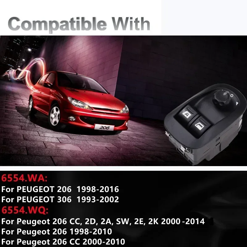 Car Power Window Lifter Switch Mirror Glass Adjustment Button For PEUGEOT 206 1998-2016 PEUGEOT 306 1993-2002 6554.WA 6554.WQ