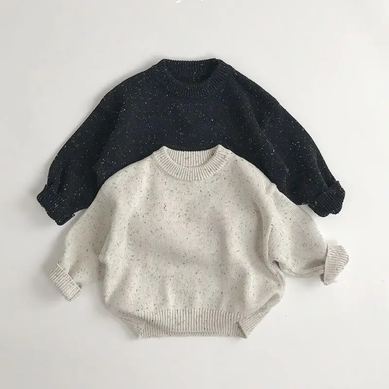 

2024 Autumn New Children Long Sleeve Knit Pullover Loose Baby O-neck Sweater Boys Girls Colored Dot Knitwear Kids Clothes