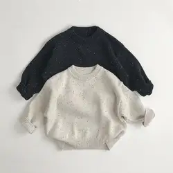 2024 Autumn New Children Long Sleeve Knit Pullover Loose Baby O-neck Sweater Boys Girls Colored Dot Knitwear Kids Clothes