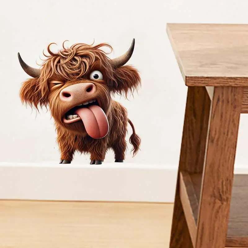 Autocollant mural en forme de vache des Highlands, décoration de salle de bains, toilettes, salon, armoire, réfrigérateur, décoration de la maison, autocollants M1461