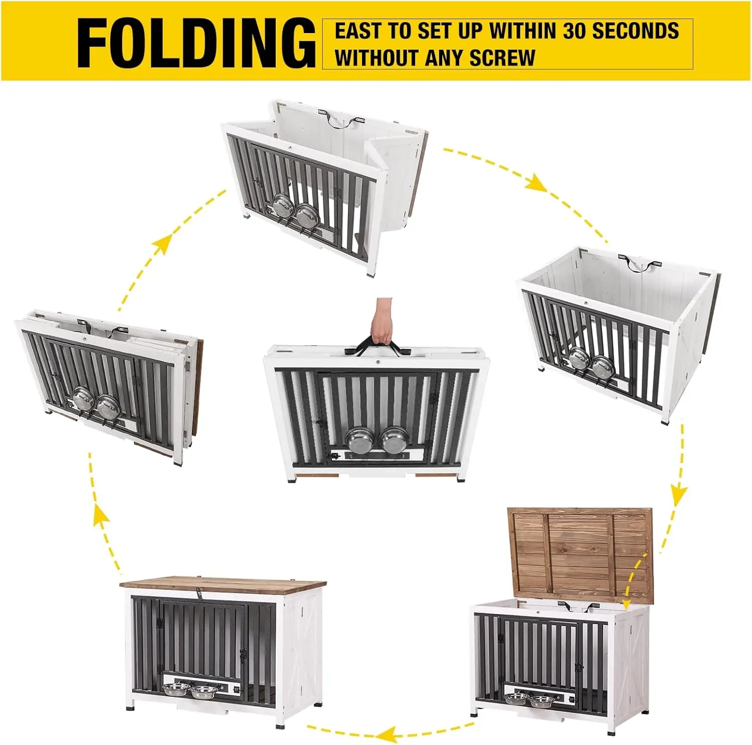 أثاث صندوق الكلاب للكلاب المتوسطة والصغيرة القابلة للطي وطاولة نهاية بيت الكلاب شديدة التحمل، بيت الكلب مع سقف مفتوح من الخشب الصلب