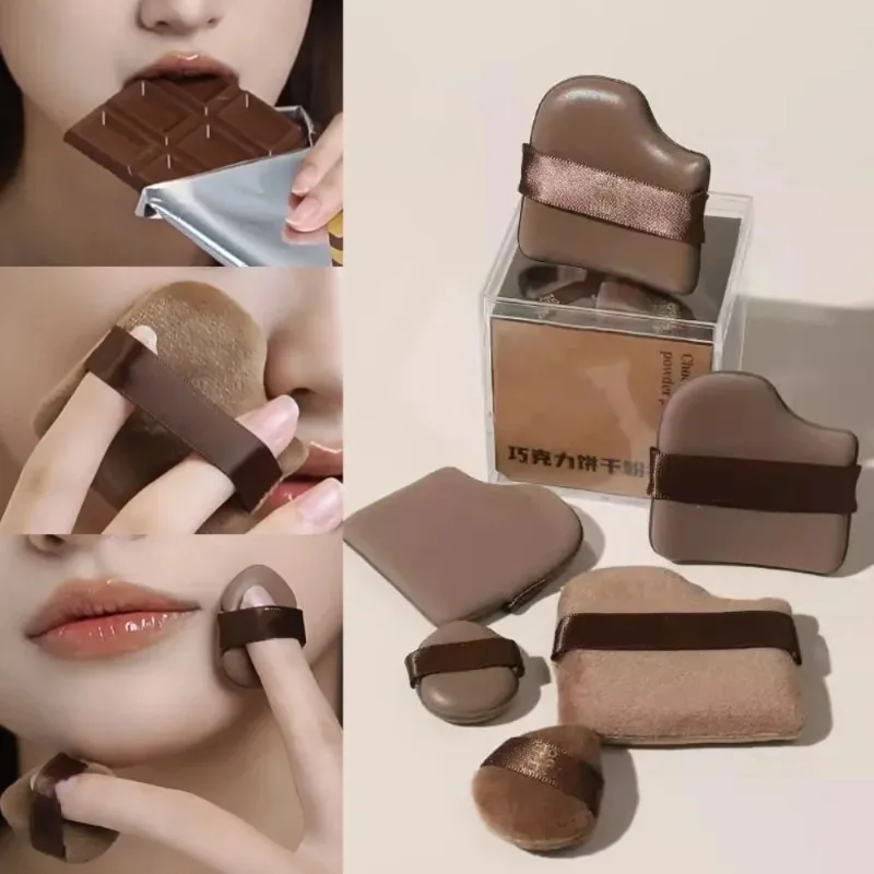 พัฟแต่งหน้า 1/4/6 ชิ้น สำหรับรองพื้นแบบคุชชั่น ฟองน้ำกำมะหยี่เนื้อช็อกโกแลต พัฟแป้งฝุ่นแบบฟล็อกกิ้ง อุปกรณ์แต่งหน้า