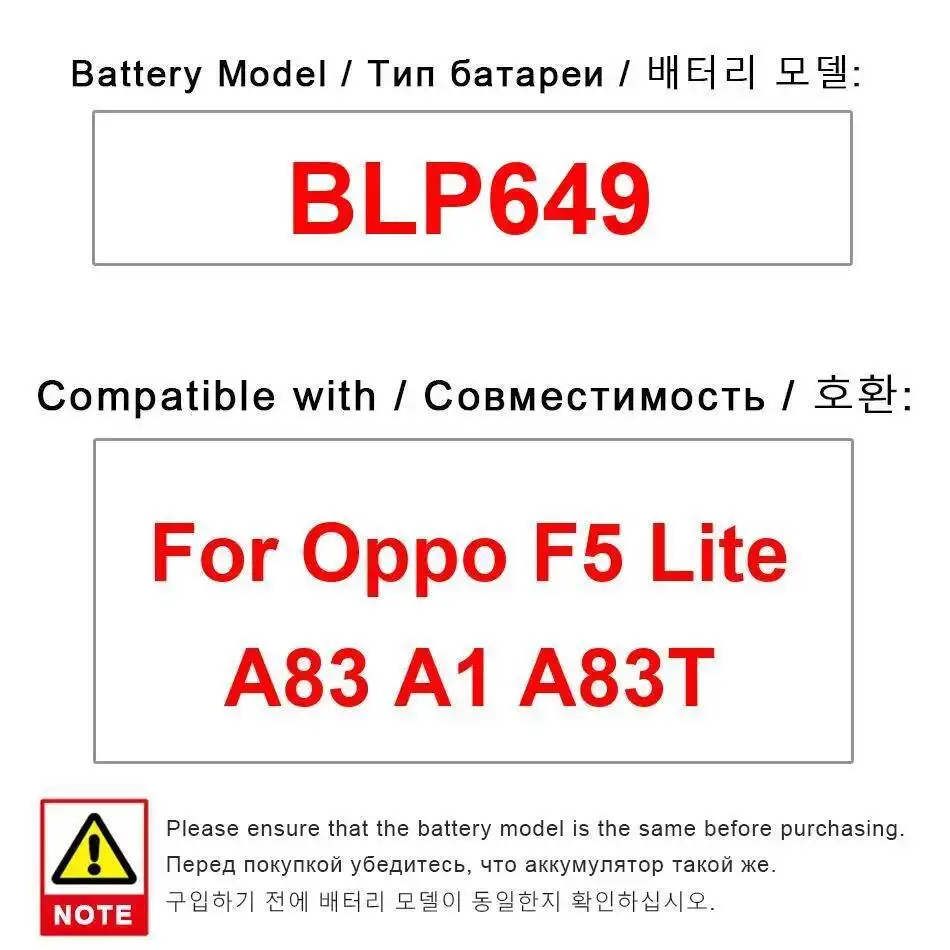 

Долговечный аккумулятор для мобильного телефона Oppo F5 Lite A83 A1 A83T BLP649 3180 мАч, высокая производительность