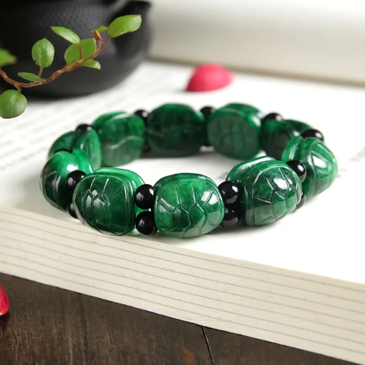 Jadeite Jade Bracelet Turtle Shell Round Bead Bracelet Dry Green Jade Stone Money Turtle Back Bracelet Ethnic Style Handpiece