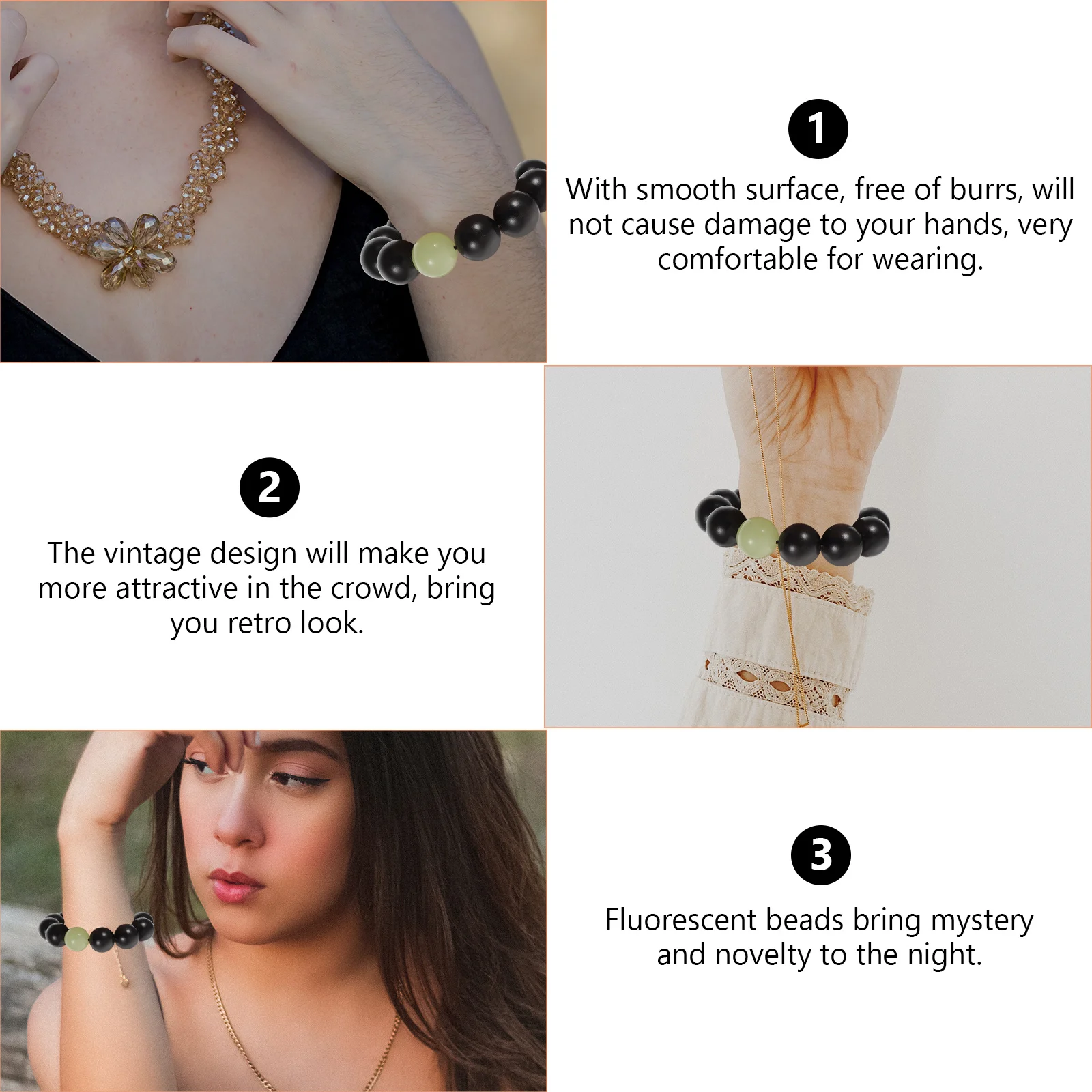 

1Pcs Ebony Buddhist Beads Bracelet Creative Wood Beads Chain Comfortable Vintage Design Wooden Jewelry for Daily Wearing