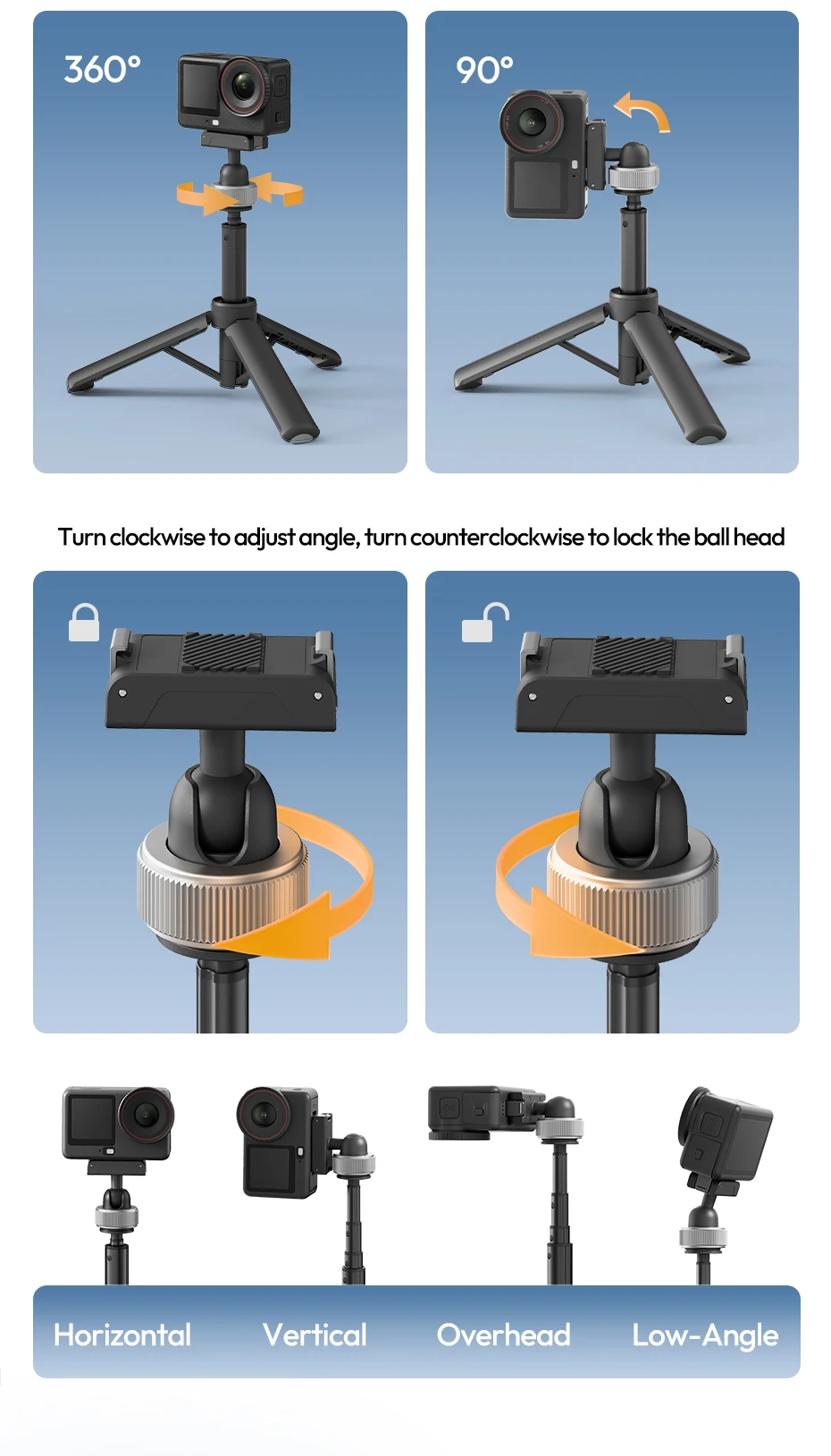 Ulanzi MT95 Portable Mini Tripod Selfie Stick for DJI Osmo Action 6/Nano 5/4/3 for Insta360 X5/X6 for Gopro Tripod for Vlog