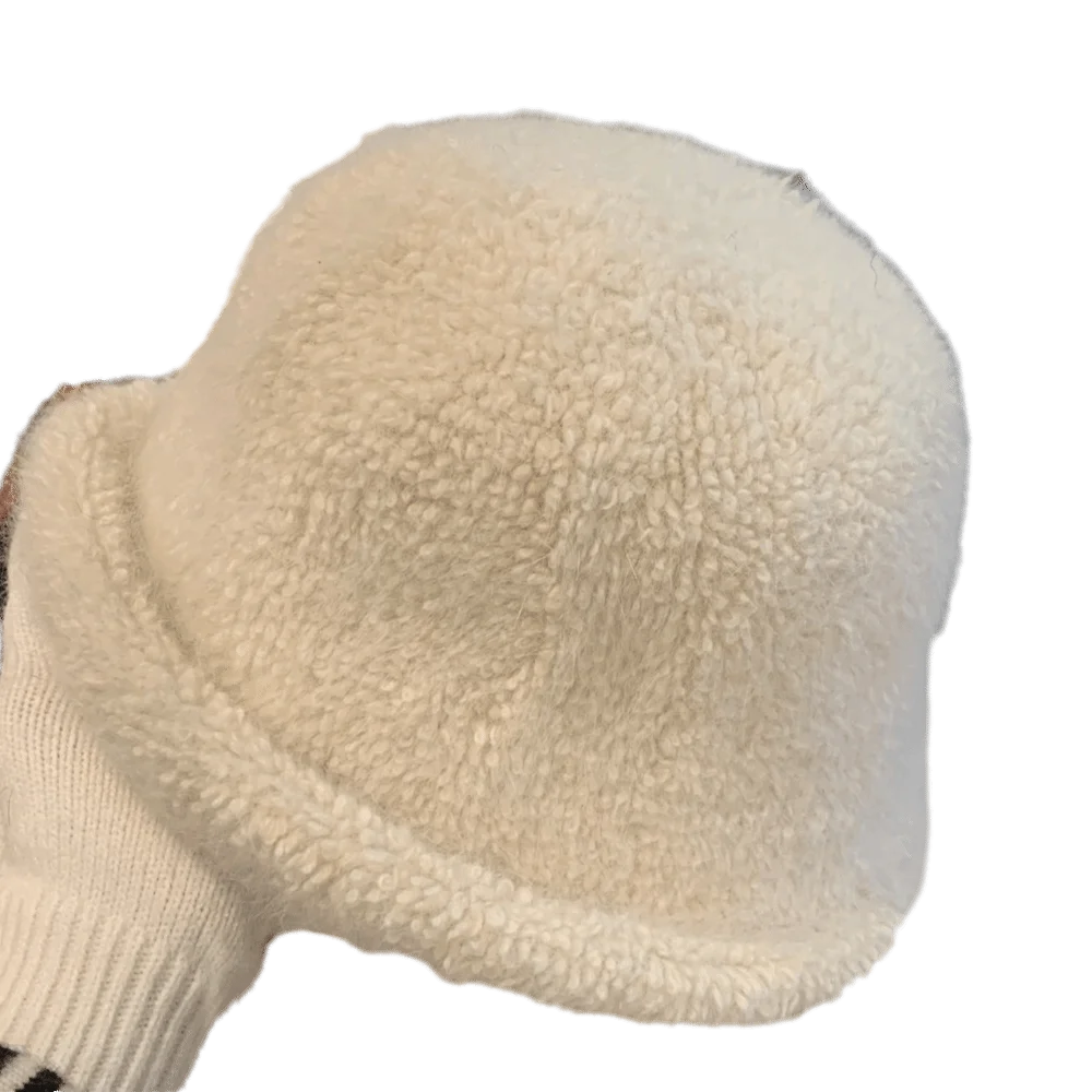 Rabbit Fur Blend Warm Winter Bucket Hat Face Slimming 54cm To 59cm Fuzzy Fisherman Hat Polyester Head Circumference