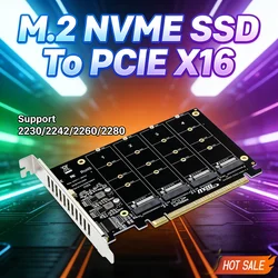 4 Port M.2 NVME SSD To PCIE X16 Adapter Converter Card Support 2230/2242/2260/2280 Host Controller Expansion Card LED Indicator
