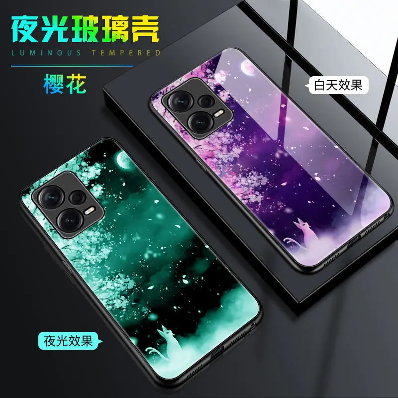 X5Pro Luminous Tempered Glass Phone Case For Xiaomi Poco X5 Pro Case Dark Back Cover For Redmi Note 12 Pro Plus 5G Explorer Case