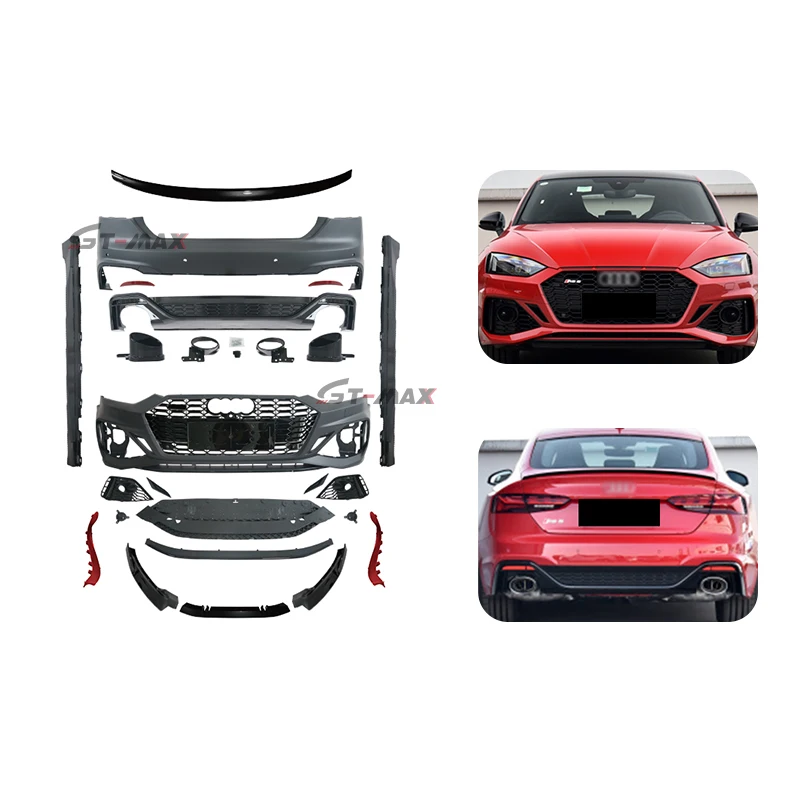 Auto body kit for audi a5 facelift upgrade to rs5 style front bumper with honeycomb grille pp material 2000-2022