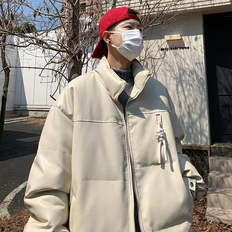 

Мужская зимняя утепленная куртка из искусственной кожи с хлопковой подкладкой, теплая, модная, молодежная, повседневная, водонепроницаемая, на молнии, длинное пальто