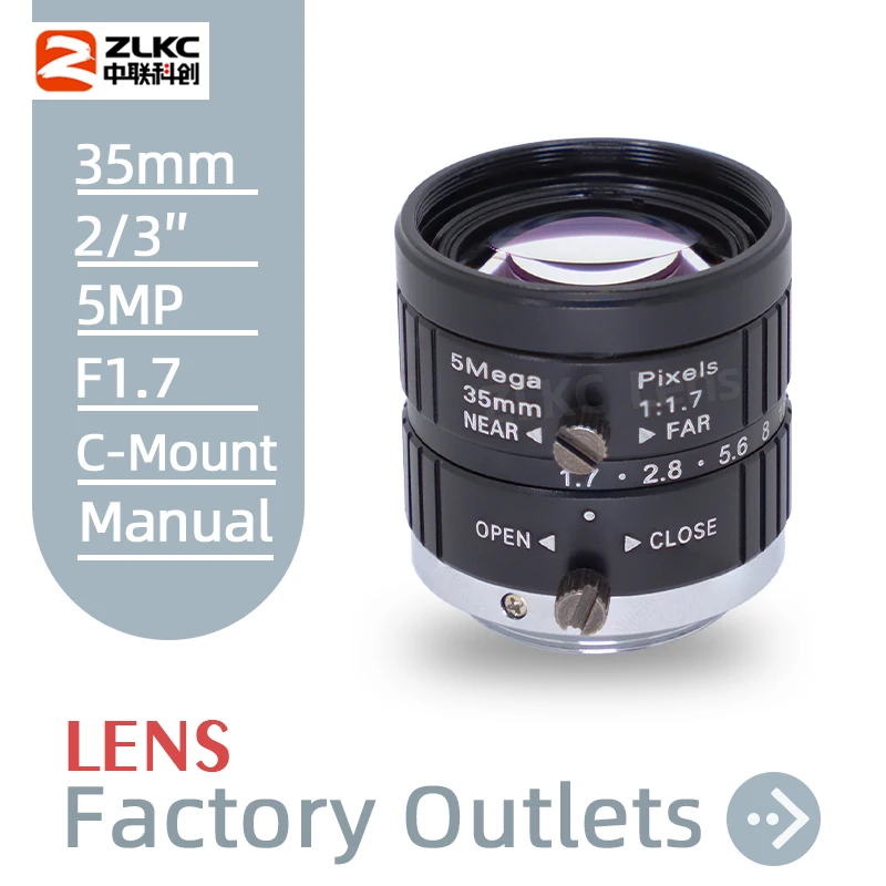 

35 mm C Mount Lens 2/3 Inch Low Distortion FA CMOS 5MP F1.7 Manual Iris Machine Vision Industrial Cameras CCTV Lenses VM3518MPC