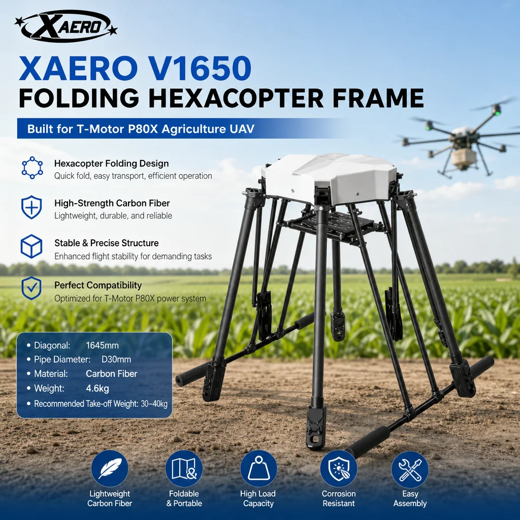 

XAERO V1650 1645mm Folding Hexacopter Frame for T-Motor P80X Agriculture UAV