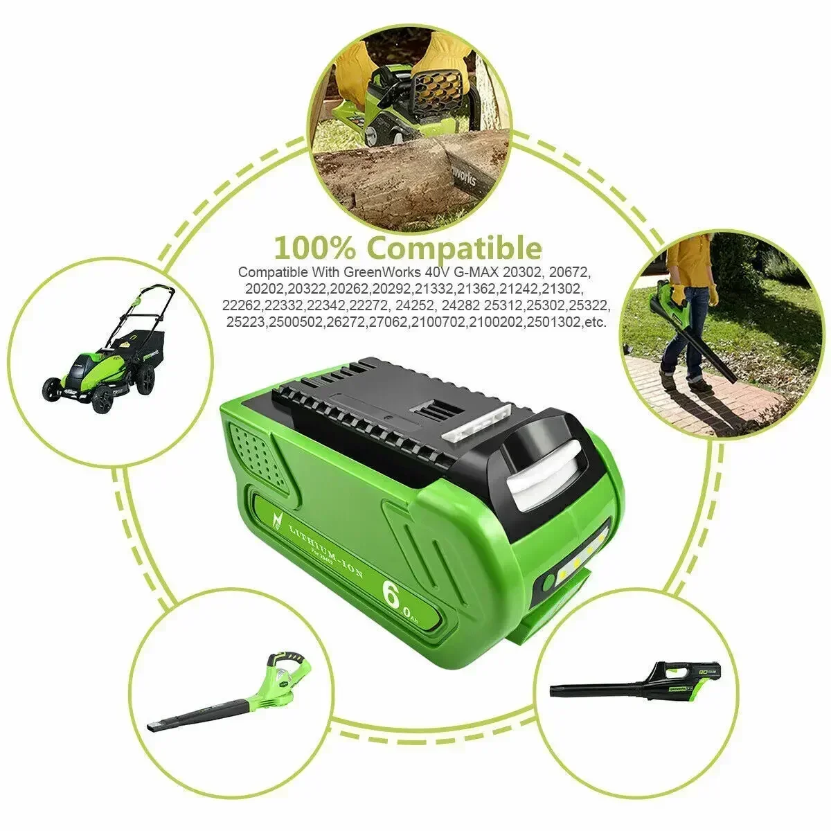 Batería de iones de litio de 6000mAh para Greenworks 40V 6ah batería 29472 29462 25322 24252 29727 29717 RU 40v para batería greenworks