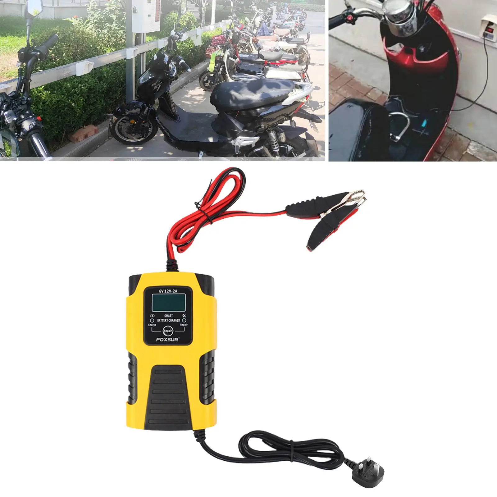 Automatic Battery Charger 6V 12V Battery Maintainer Temperature Compensation LCD Display Trickle Charger Fit for Motorbike