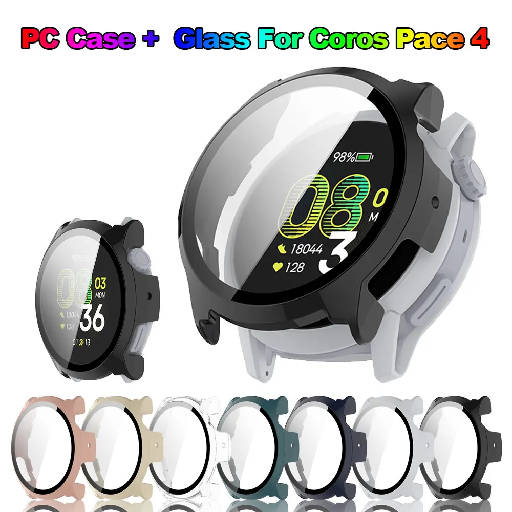 Protector de pantalla de vidrio de carcasa dura, funda con marco para reloj inteligente para Coros Pace 4 Pace4, cubierta protectora de parachoques de reloj de vidrio templado