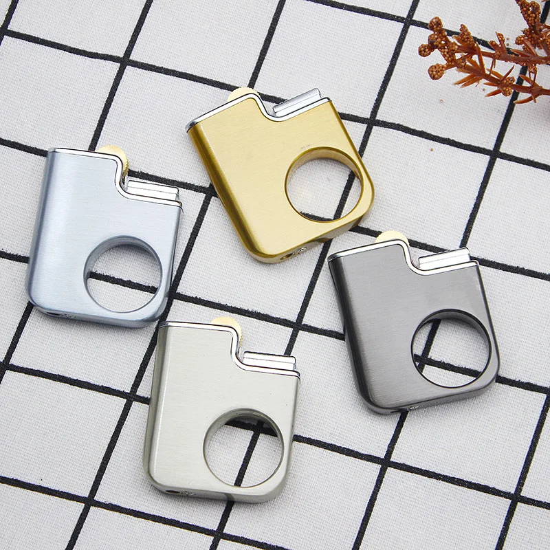 Ring Buckle Grinding Wheel Open Flame Butane Gas Lighter Creative Circular Hole Electroplating Process Funny Lighters Smoking