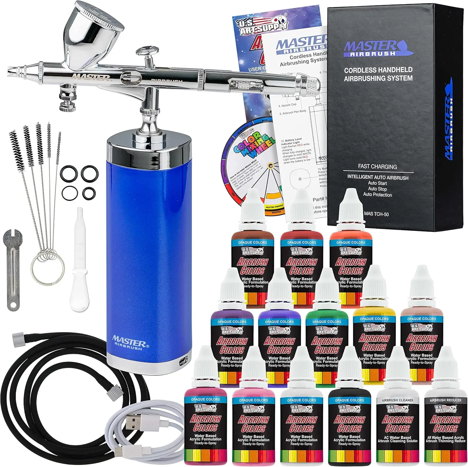 ter Airbrush Powerful Cordless Handheld Acrylic Paint Airbrushing System With 12 Primary Opaque Paint Colors, Reducer