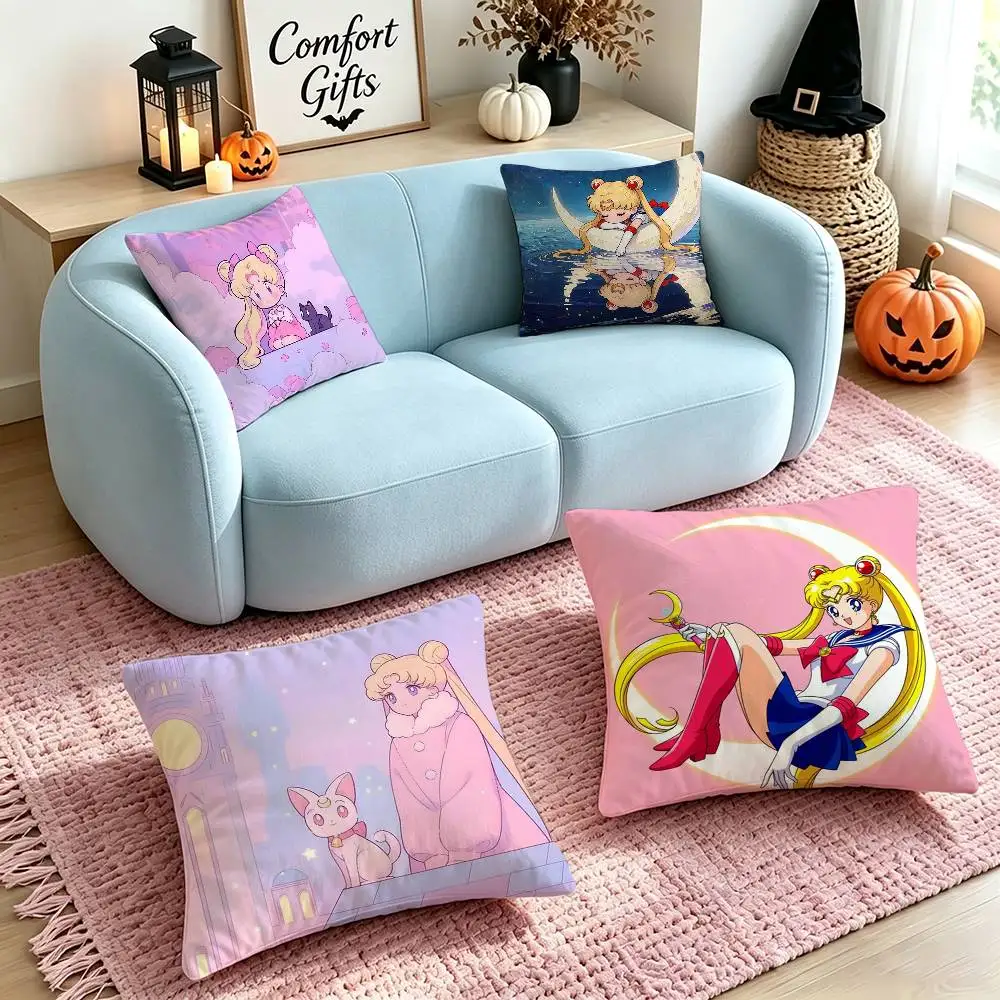 S--Sailor-s M-Moons Cartoon  Square Double-Sided printed Pillow Case Bedroom Bedside Pillow Sofa Cushion Cover