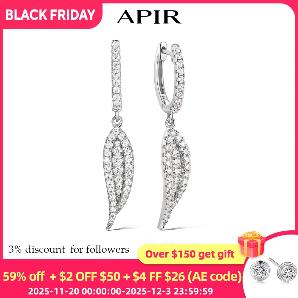 

APIR Sparkling Moissanite Diamonds Angel Wing Drop Earrings for Women Sterling Silver Fashion Elegant Hoops Daily Wear Jewelry