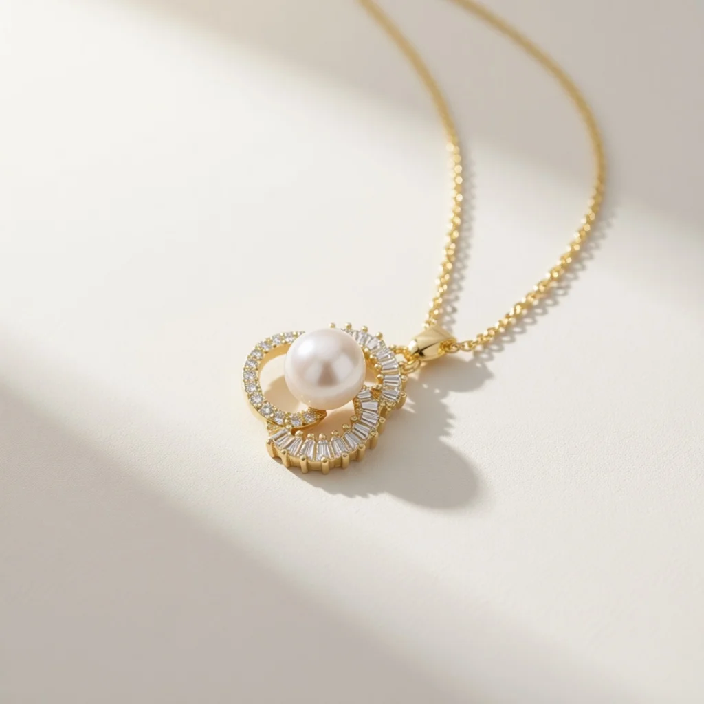 Elegant Double Ring Pearl Jewelry Set for Women with Interwoven Zircon Pendant And Earrings Wedding Banquet Daily Fashion Gift