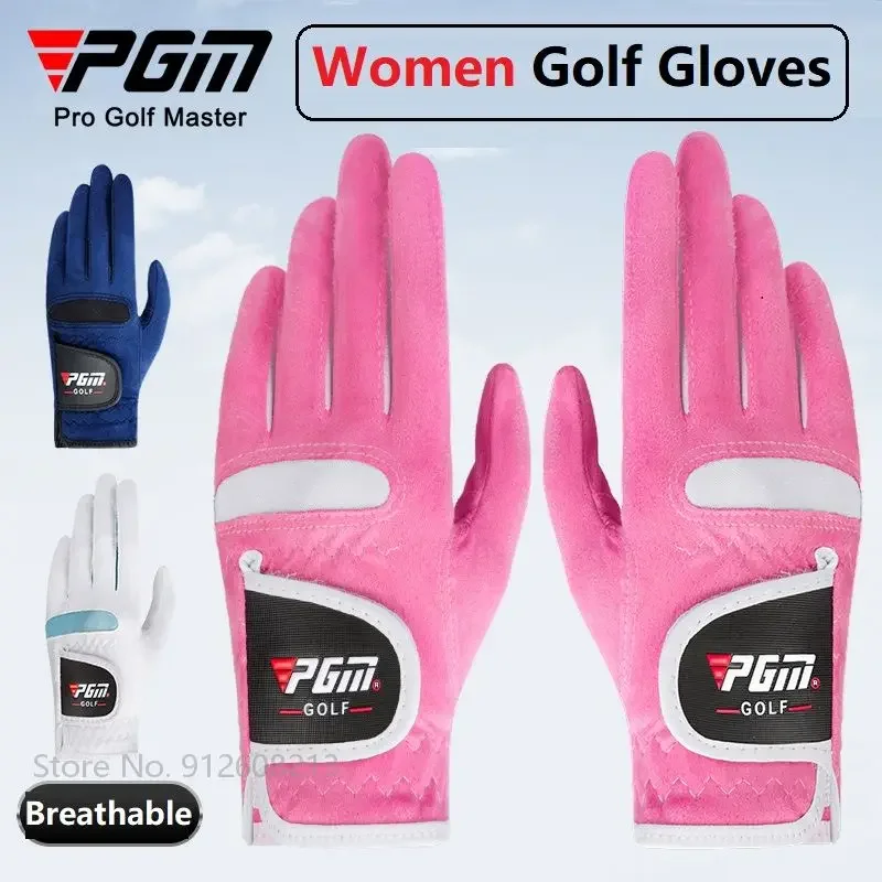 PGM 1 Pair Women\'s Soft Golf Gloves Ladies Left and Right Breathable Golf Mitten Female Elastic Microfiber Cloth Sports Gloves