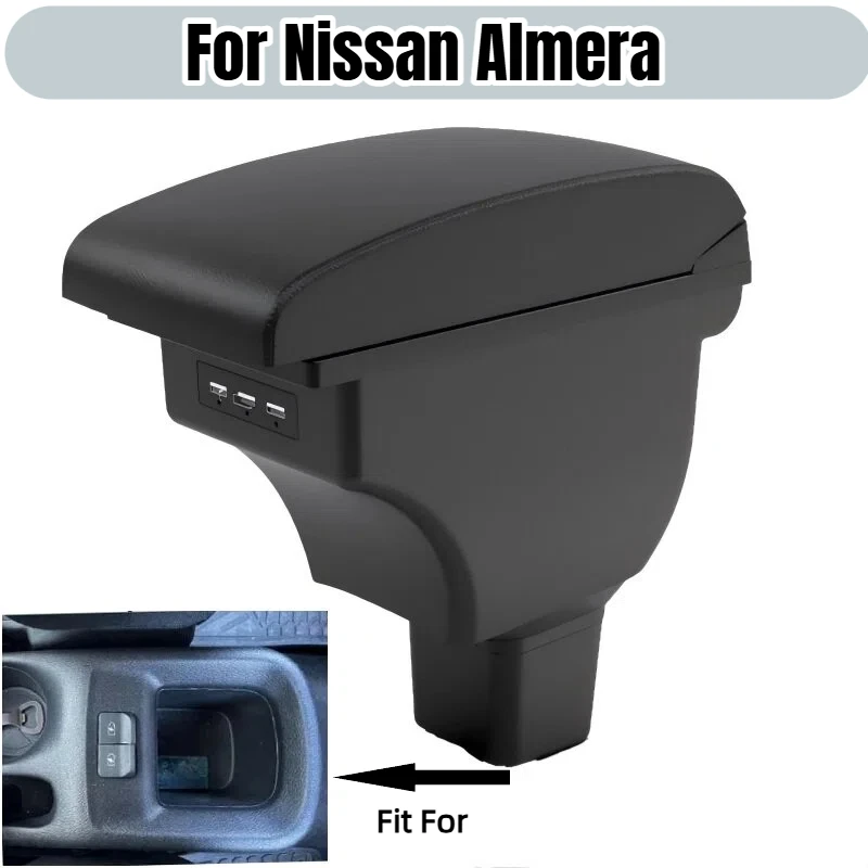 

Подлокотник для Nissan Almera Versa 2020-2024, автомобильные аксессуары для хранения, центральная консоль, кожаное двухслойное хранилище с 3 USB-портами