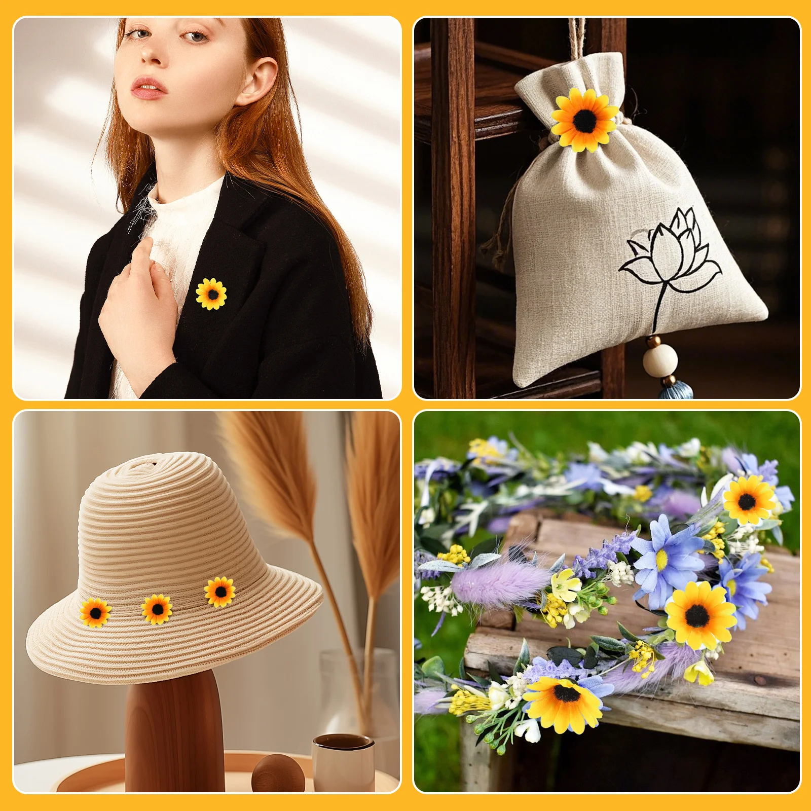 8 قطع من مشابك شعر عباد الشمس للأطفال، مشابك شعر ديزي، دبوس شعر على شكل زهرة محاكاة صفراء للحفلات والحياة اليومية، ملحقات التقاط الصور #4