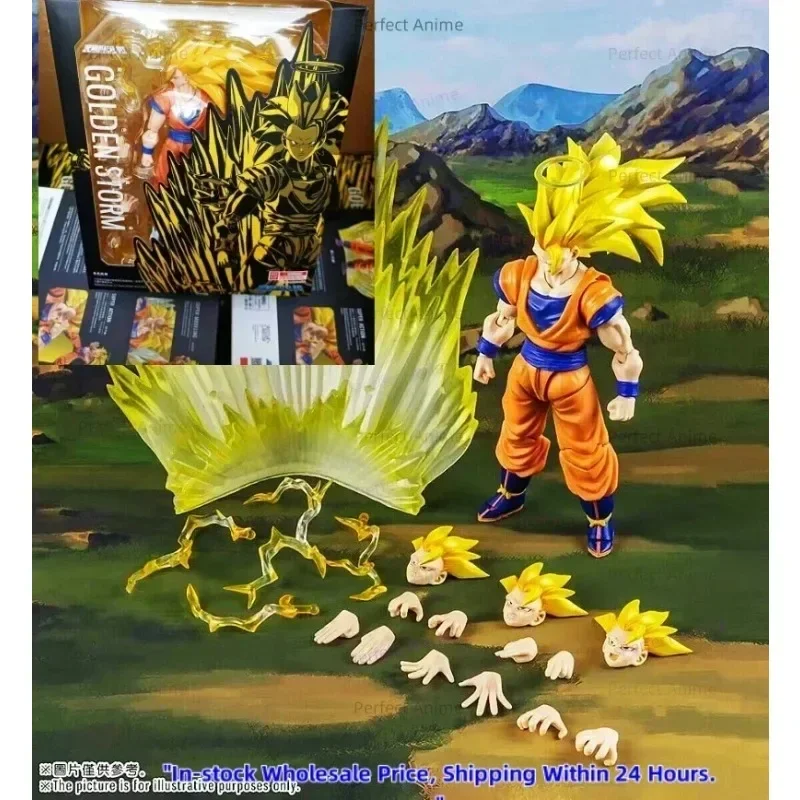 

In Stock Demoniacal Fit Dragon Ball SHF Golden Storm Saiyan 3 Son Goku Super 3 Goku 6-inch Anime Action Figure Model Toys Gifts