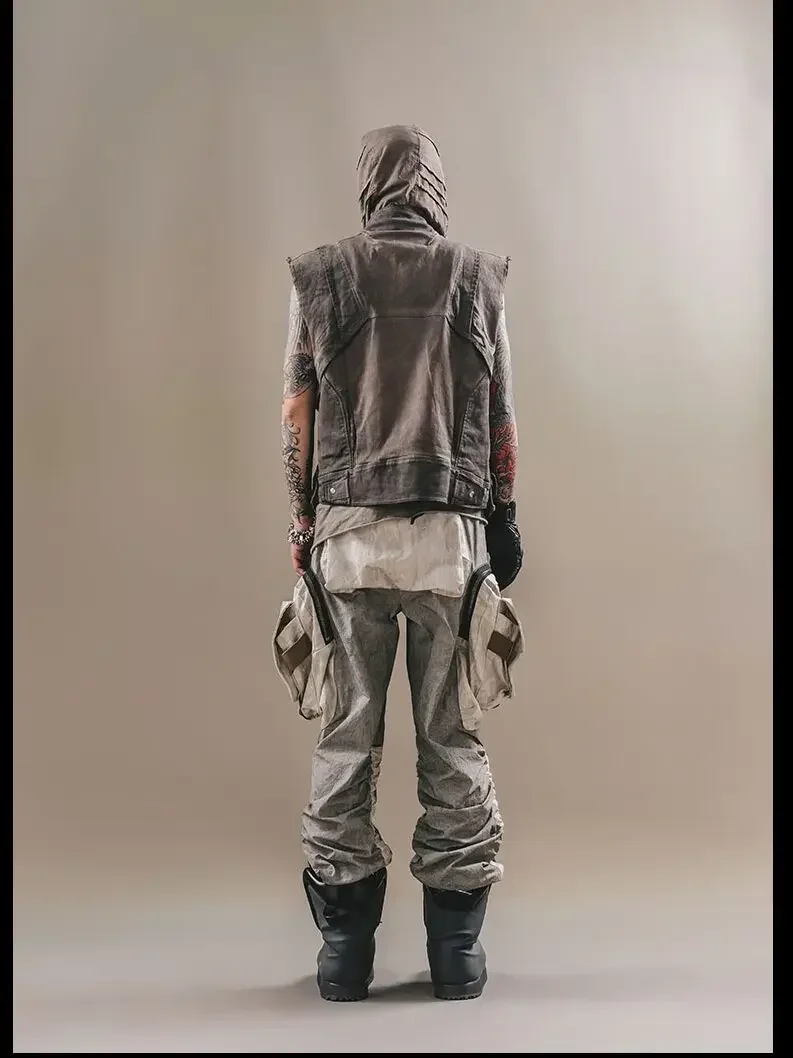 New Functional wind Multi-Pocket WasteLand Distressed Heavy Craft Pleated Accumulation Paratrooper Tappered Work Clothes Pants