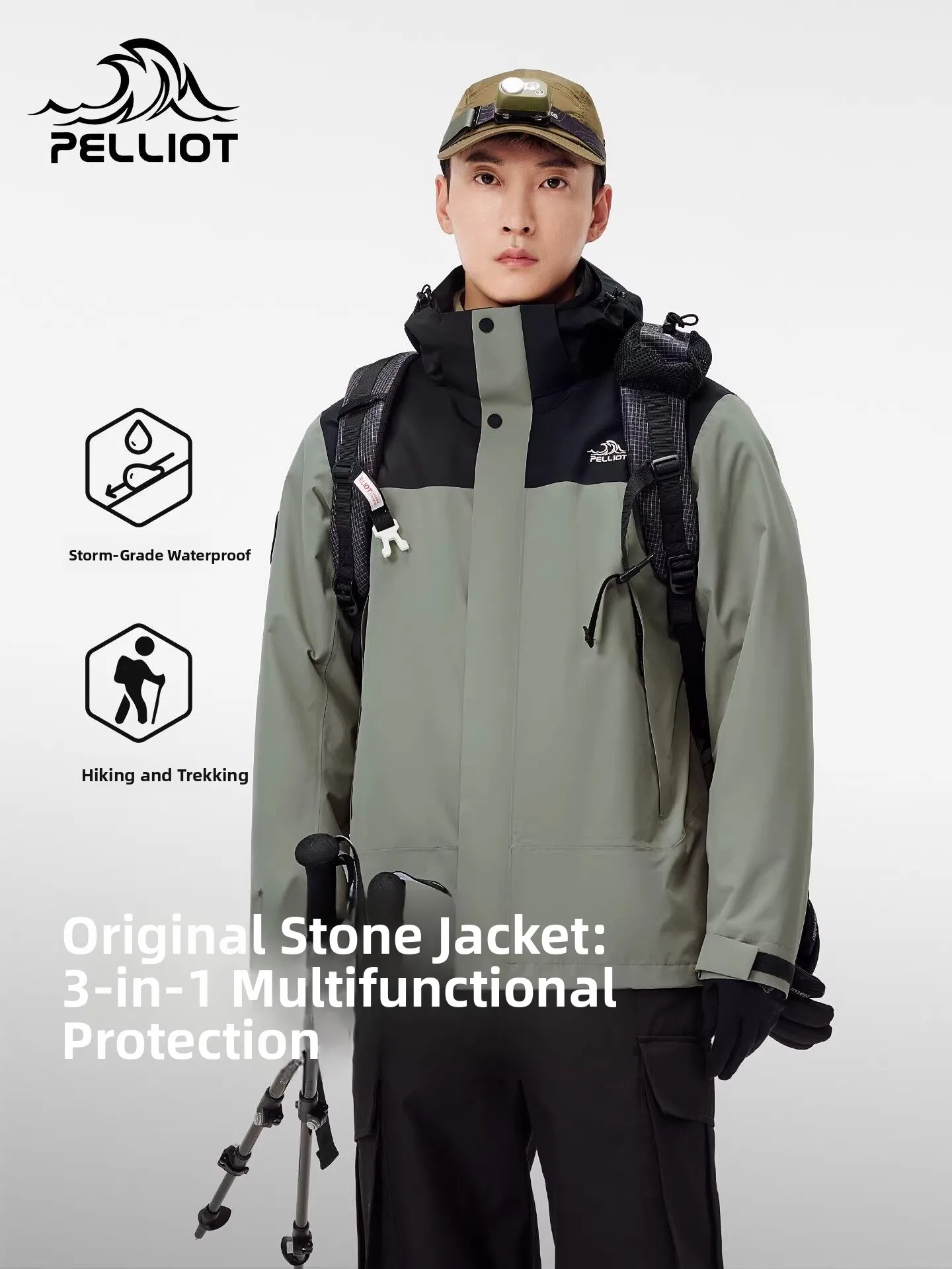 Pelliot Three-in-One Men's Outdoor Climbing Jacket Waterproof Windproof Hiking Clothing Standard Fit Spring Autumn Winter