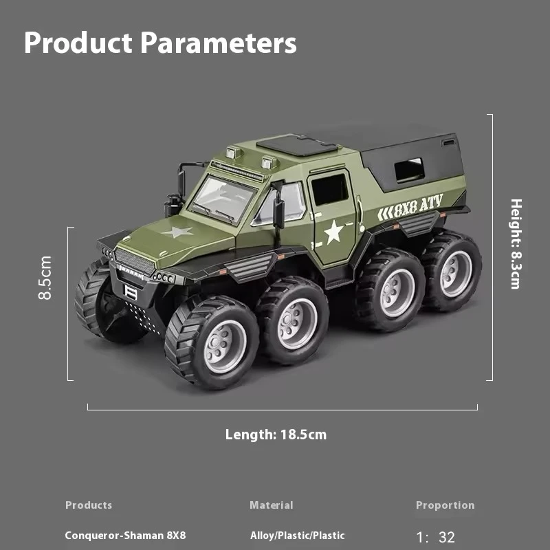 1:32 Veroveraar SUV Mini Speelgoedauto Simulatie Legering Off-Road 8-wielige auto Traagheidsmodel Geluid Lichtgewicht Verjaardagscadeau voor kinderen