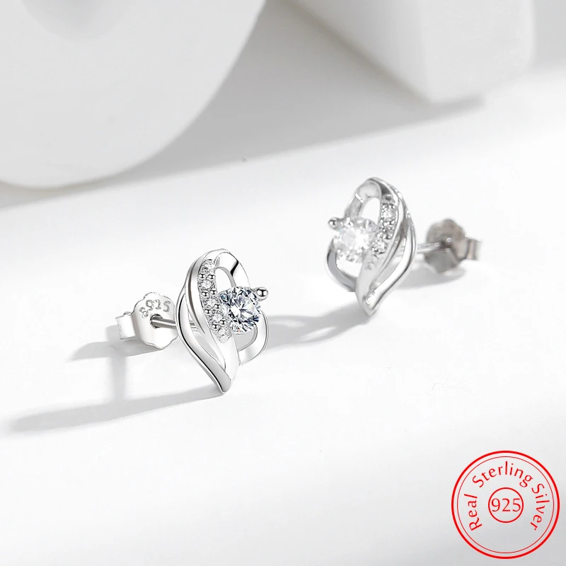 

Real 925 Sterling Silver Jewelry Crystal Zircon Heart Sutd Earrings For Women Fashion New XY0549