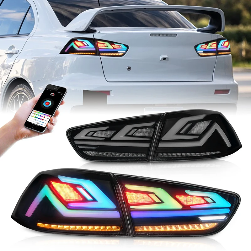 4PCS LED Rear RGB Tail Lamps For Mitsubishi Lancer & EVO X 2008-2020 with Brake Reverse Sequential Turn Signal Lamps Taillights