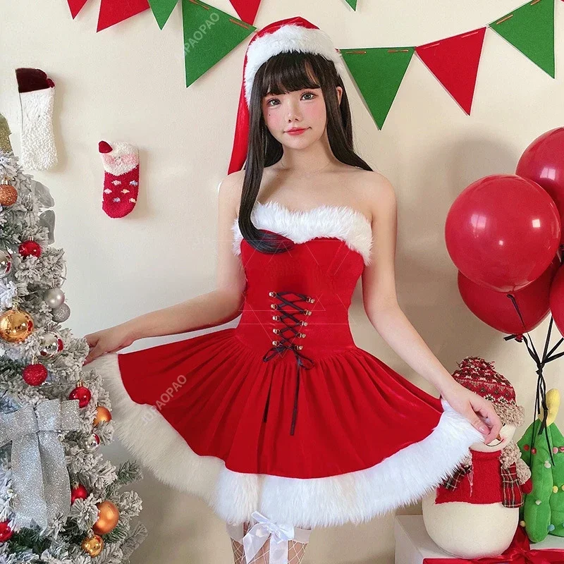 Christmas Women's Dress Role Play Santa Claus Costume Red and White Skirt Costume Elegant Role Play Costume Carnival Performance