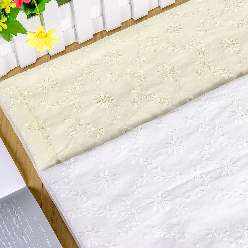 

Белая полая кружевная ткань с вышивкой, 100% хлопок, свадебное платье, модная одежда, ткань для юбки